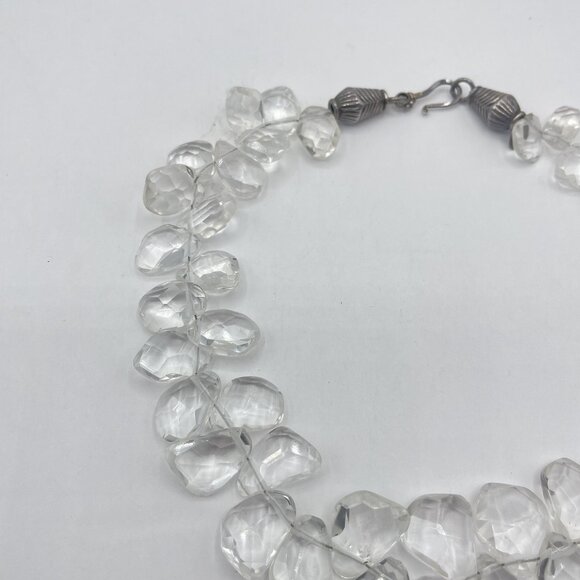 Vintage Faceted Clear Crystal Quartez Bead Necklace With Silver-Tone Clasp - Picture 4 of 8